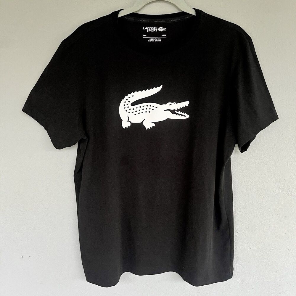 Lacoste Sport Shirt Men XL Black Ultradry Crew Neck Logo Tee Short Sleeve